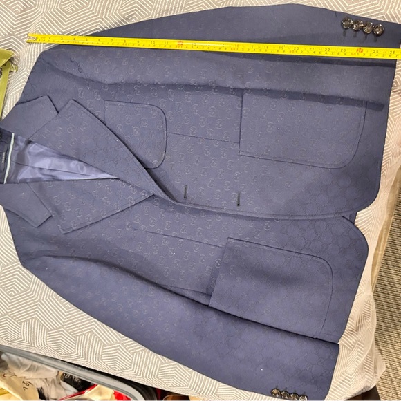 100% Authentic - GUCCI Monogram Jacket - Formal Suit Coat Size 46R - Navy Blue - Picture 5 of 15